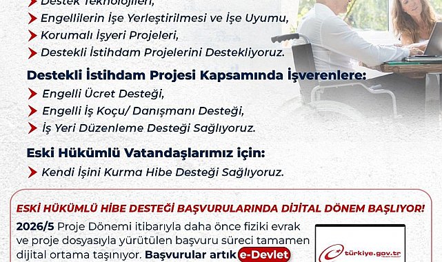 Engelli ve eski hükümlü vatandaşlar için hibe desteği 2026 yılı 5. dönem başvuruları başladı