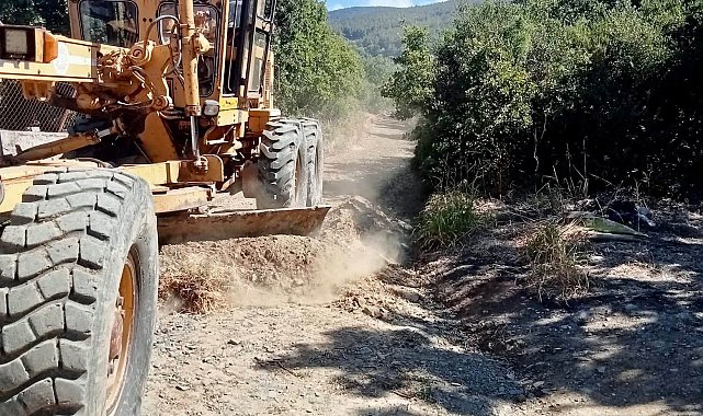 Erdek'te zeytin hasadı öncesi bahçe yollarına bakım