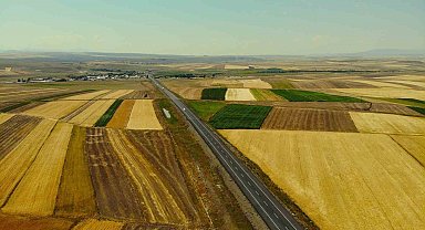 Kars'ta tarım arazileri havadan görüntülendi: Tarlalar halı ve kilim desenlerini aratmadı