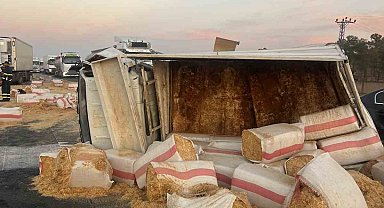 Mardin'de saman yüklü kamyonet devrildi: 1 yaralı