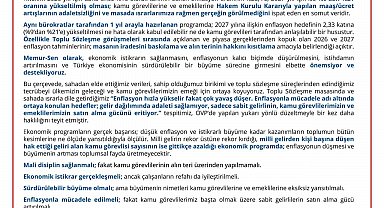 Memur-Sen'den OVP açıklaması: "Kamu görevlisi ve emeklisinin görev aylığı ile emekli aylığı arasındaki makasın kapatılmasını bekliyoruz"