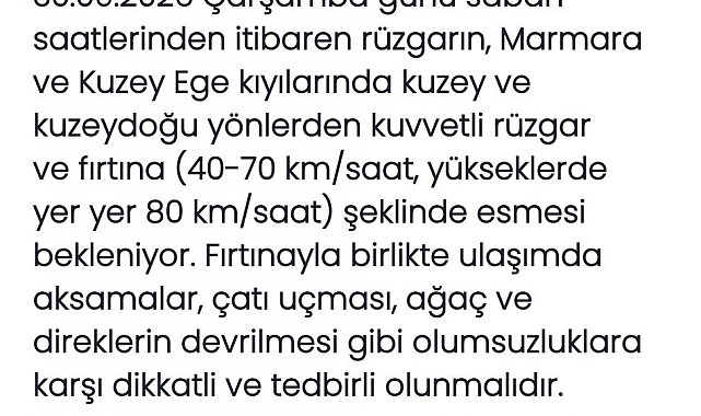 Meteoroloji açıkladı: Marmara ve Kuzey Ege'de fırtına bekleniyor