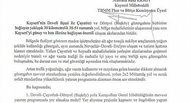 MHP'li Ersoy; Develi - Çayırözü- Dörtyol ulaşım güvenliğini meclise taşıdı