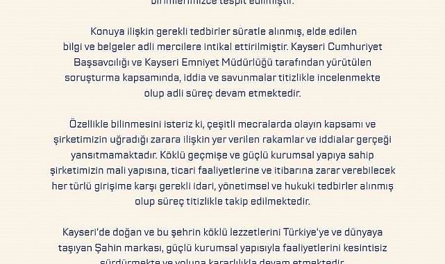 Şahin Sucukları'ndan usulsüzlük iddialarına açıklama: "Süreç titizlikle takip ediliyor"