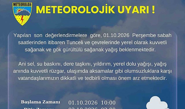 Tunceli için kuvvetli yağış uyarısı