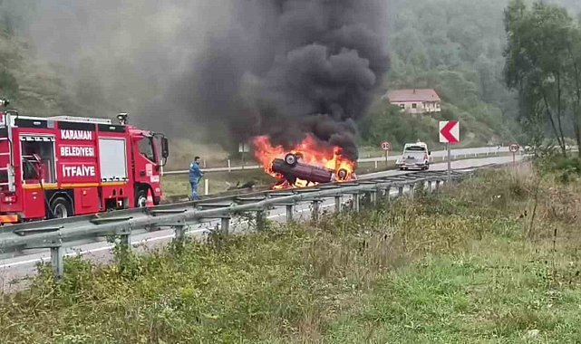 Zonguldak'ta takla atan otomobil alevlere teslim oldu: 1 yaralı