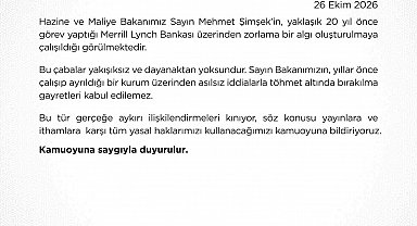 Bakan Şimşek'e yönelik iddialara ilişkin Hazine ve Maliye Bakanlığından yalanlama