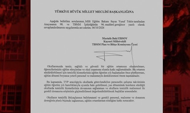Baki Ersoy'dan okullarda temizlik hizmetleri için soru önergesi