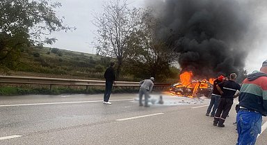 Bandırma-Çanakkale yolunda feci kaza: Araç alev aldı, 2 kişi yaralandı