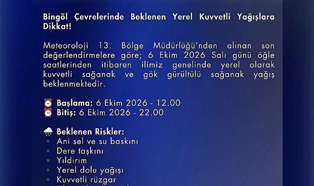 Bingöl için kuvvetli yağış uyarısı