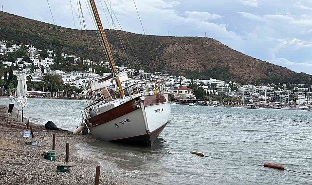 Bodrum'da 2,5 milyon TL'lik yelkenli karaya oturdu