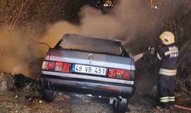Bodrum'da kaza yapan otomobil alev aldı