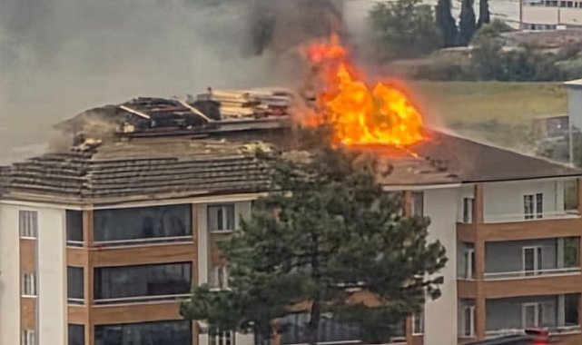 Buldan'da apartmanın çatısı alevlere teslim oldu