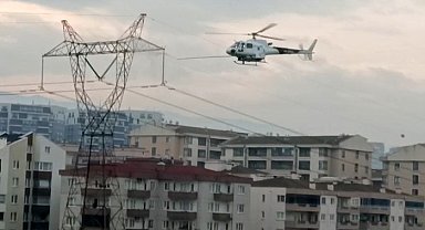 Bursa'da iletim hatlarına helikopterli bakım: Dikkat çeken anlar kamerada