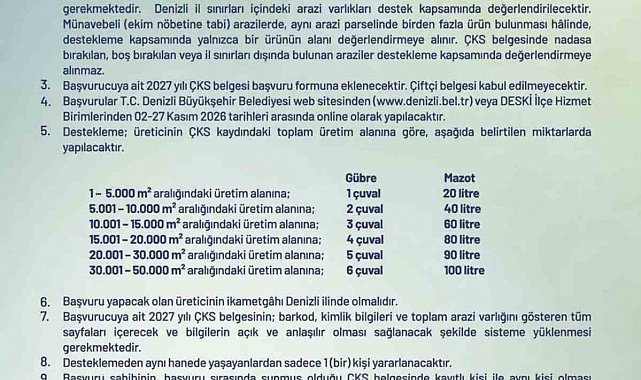 Denizli Büyükşehir Belediyesinden çiftçilere mazot ve gübre desteği