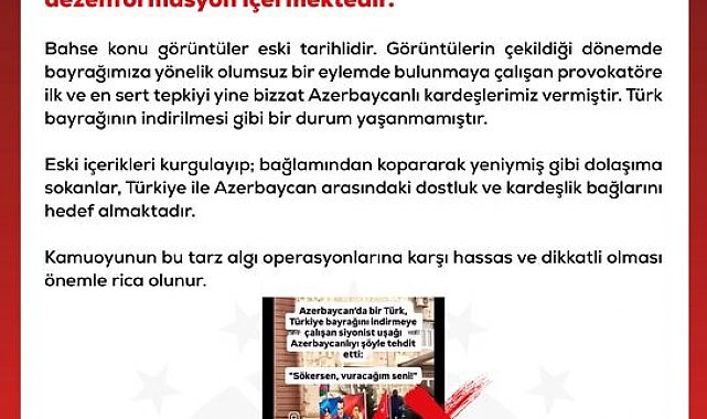 DMM'den, "Azerbaycan'da Türk bayrağının indirilmeye çalışıldığı" iddialarına yalanlama