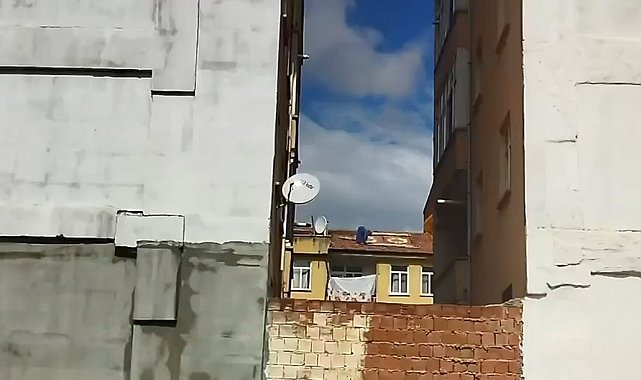 Elazığ'da bir kadın, canını hiçe sayarak çatıya halı serdi