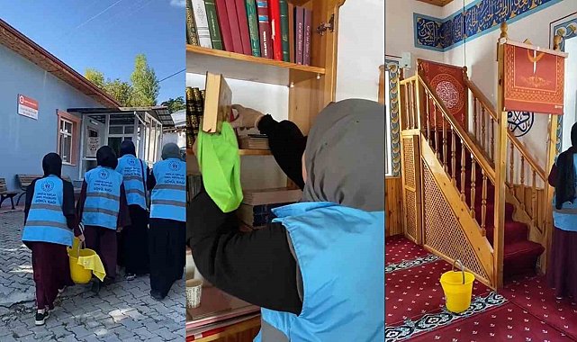 Erzincan'da öğrencilerden cami temizliğine destek