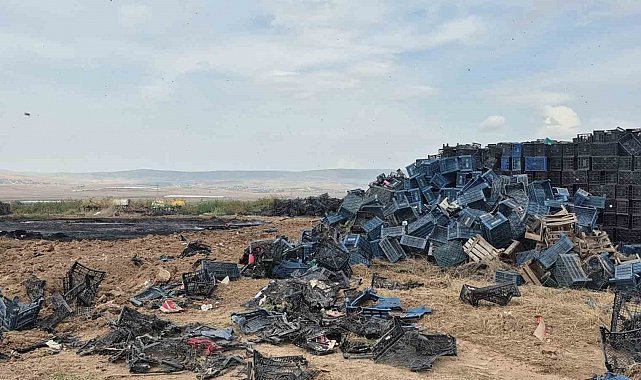 Eskişehir'de çıkan yangında binlerce plastik kasa yandı