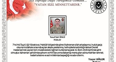 Hakkari Yüksekova'da hudut geçiş olayına müdahale sırasında açılan ateş sonucu bir asker şehit oldu