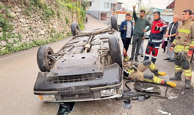 İskenderun'da ters dönen otomobilin sürücüsü yaralandı