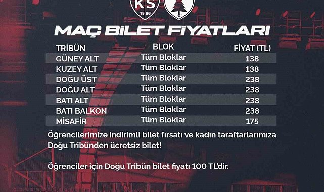 Kayserispor-Muğlaspor maçının bilet fiyatları belli oldu