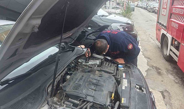 Otomobilin motor bölümüne giren yavru kedi 1 saatlik uğraşın ardından çıktı
