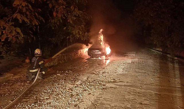 Pamukkale'de park halindeki otomobil alev aldı