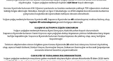 Sakarya Valiliği, kuvvetli yağışın ilk bilançosunu açıkladı