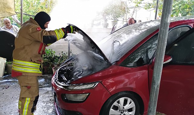 Sinop'ta aracını yıkayan sürücünün otomobili alev aldı