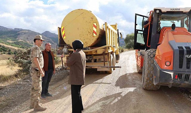 Tercan'da Kemerçam köyü yolunda asfalt çalışması