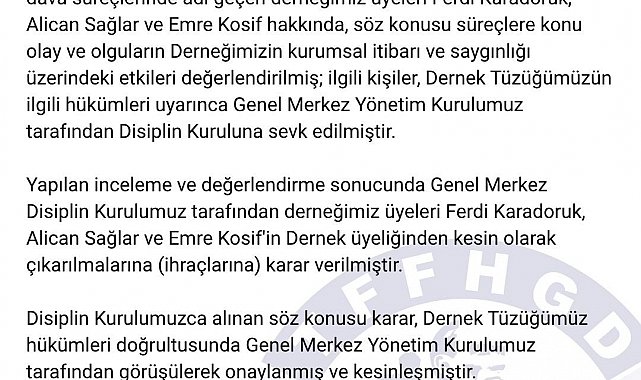 Türkiye Faal Futbol Hakemleri ve Gözlemcileri Derneği karar verilmiştir."