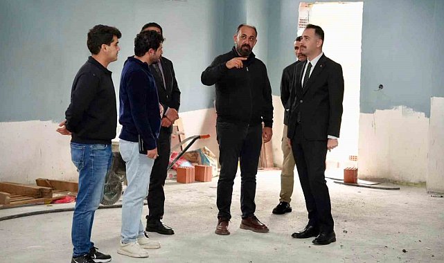 Üzümlü'de yapımı devam eden güreş salonunda inceleme