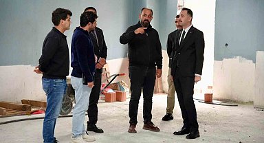 Üzümlü'de yapımı devam eden güreş salonunda inceleme