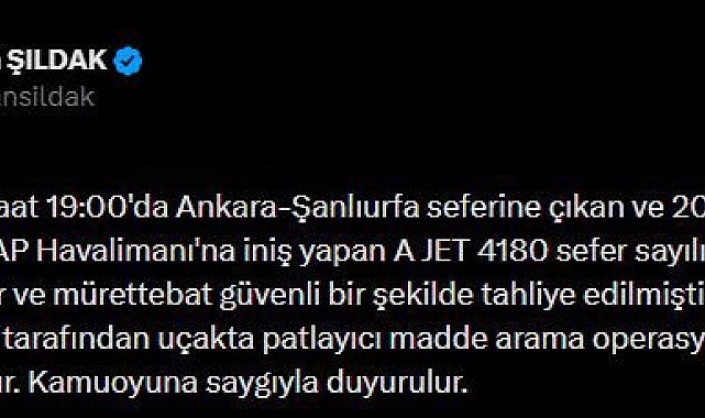 Vali Şıldak: "Yolcular ve mürettebat güvenli bir şekilde tahliye edildi"