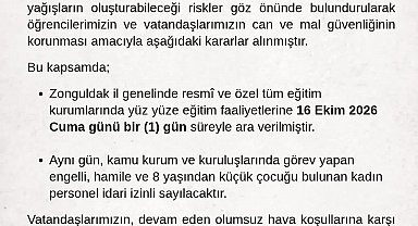 Zonguldak Valiliğinden yağış kararı: Okullara bir gün ara, bazı personele idari izin